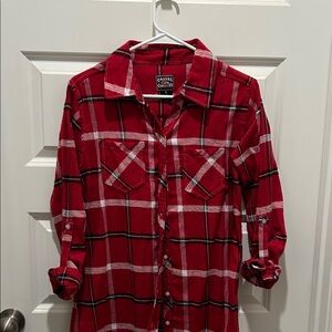 Casual Country Red Plaid Button Down Shirt
